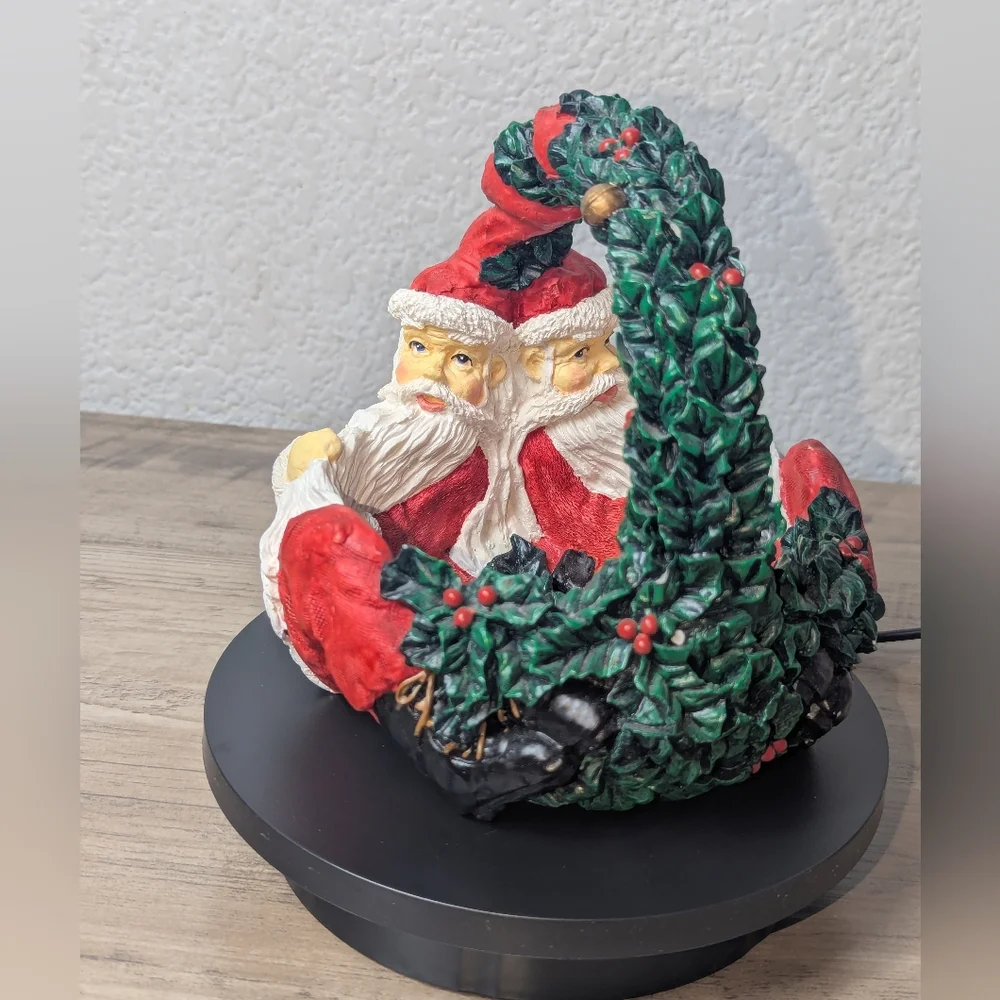 Vintage Department 56 Double Santa Claus Resin Christmas Candy Decor Basket Bowl